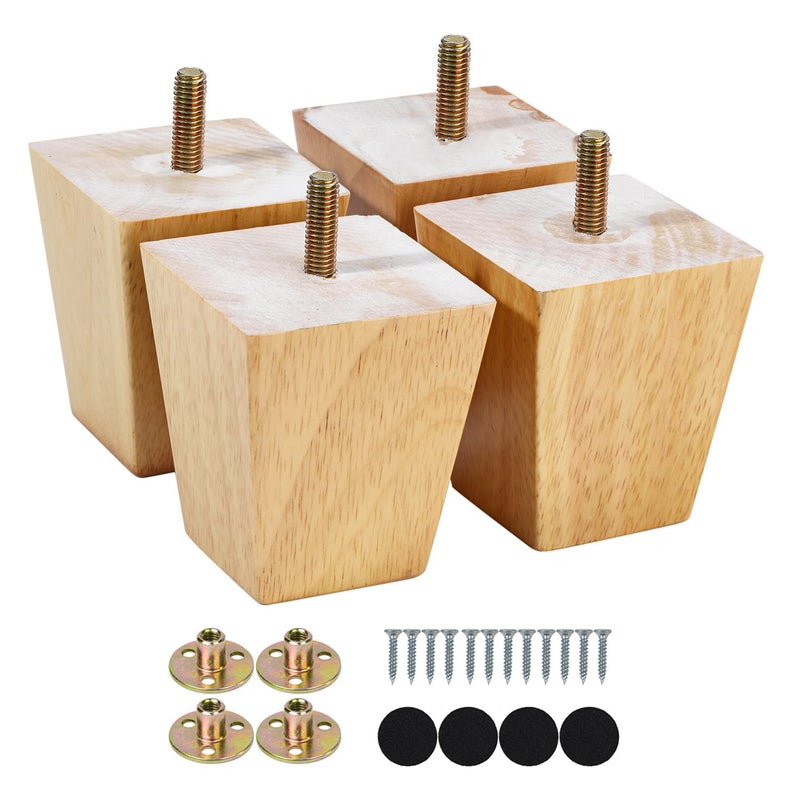 Maricome 3 Inch Furniture Legs Pre-drilled M8 Bolt Replacement Sofa Couch Feet Set of 4 Square Tapered Solid Wood Screw in - Image 1